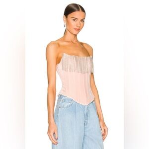 LPA Blush Pink Strapless Corset Top with Fringe Beading
